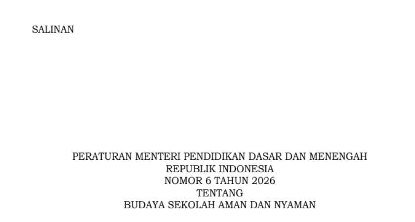 Permendikdasmen Nomor 6 Tahun 2026