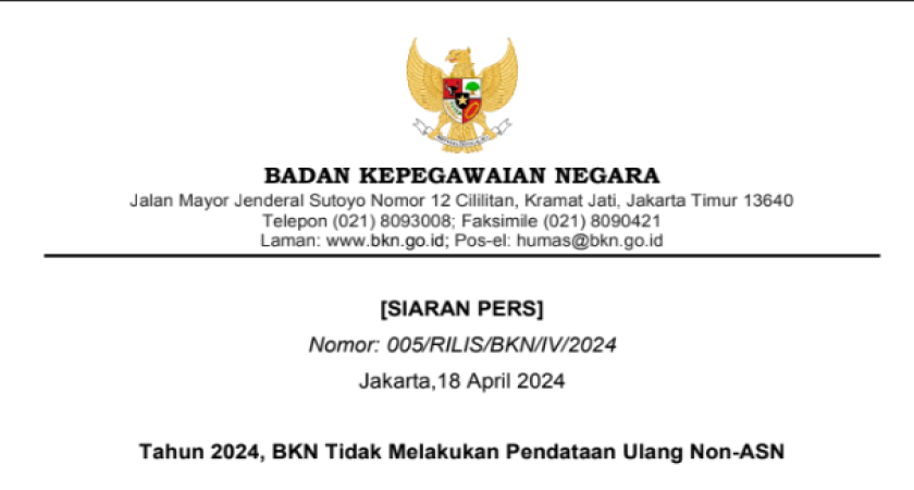 [SIARAN PERS] Nomor:005/RILIS/BKN/IV/2024