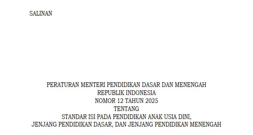 Permendikdasmen Nomor 12 Tahun 2025