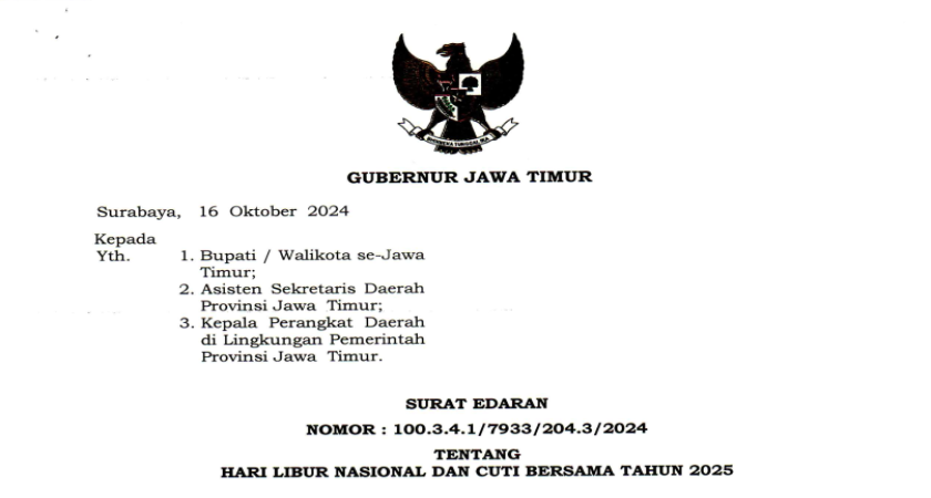SE Gubernur Jatim Nomor:100.3.4.1/7933/204.3/2024