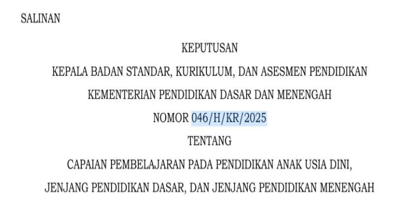 Keputusan Kepala BSKAP Nomor 046/H/KR/2025