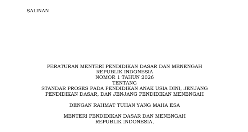 Permendikdasmen Nomor 1 Tahun 2026