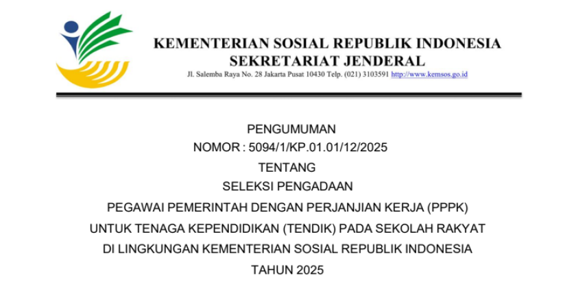 Pengadaan PPPK Tendik pada Sekolah Rakyat Tahun 2025