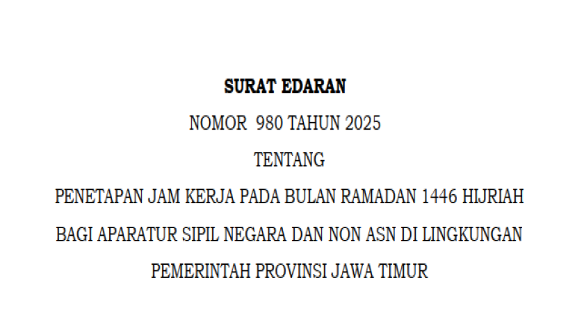 Penetapan Jam Kerja Pada Bulan Ramadan 1446 Hijriah