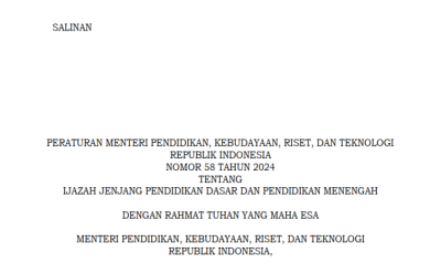 Permendikbudristek Nomor 58 Tahun 2024