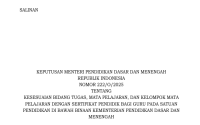 Kepmendikdasmen Nomor 222/O/2025