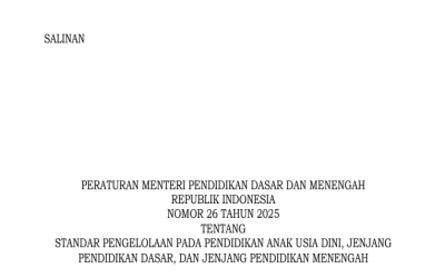 Peremendikdasmen Nomor 26 Tahun 2025